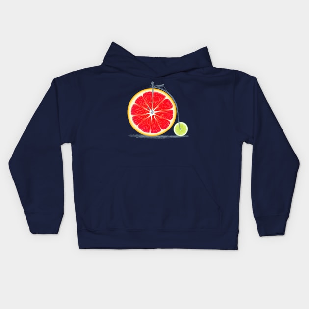 Vintage Retro Cute Red Orange Lime Bike with Old Frame Look and Citrus Wheels Kids Hoodie by Olloway